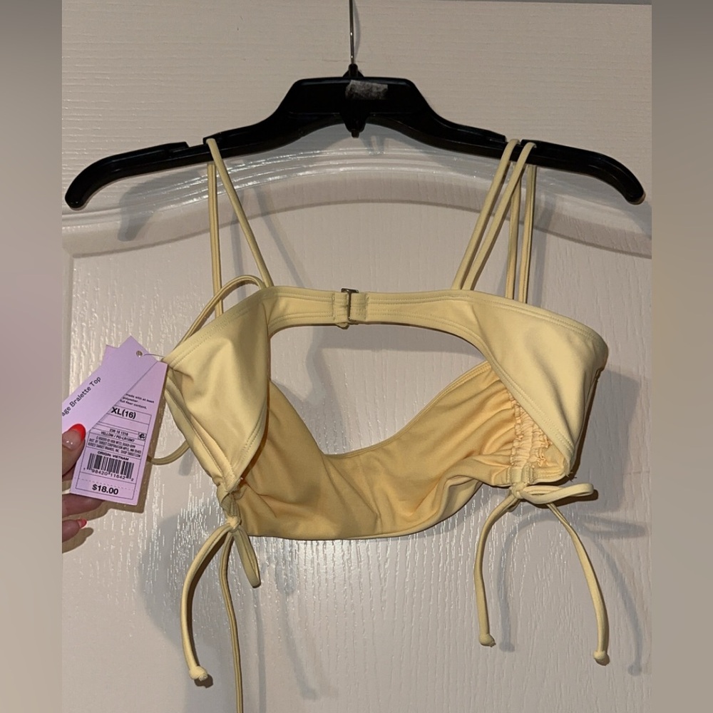 Wild Fable Yellow Tie Front Bralette Top XL –Ruched Low Coverage Summer Crop NWT - Picture 2 of 2